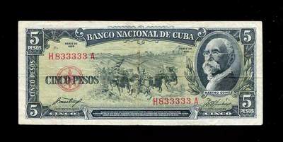 2月9号晚上8点 外国纸币自动截拍第22场 - 古巴 1958年5比索，833333 雷达号