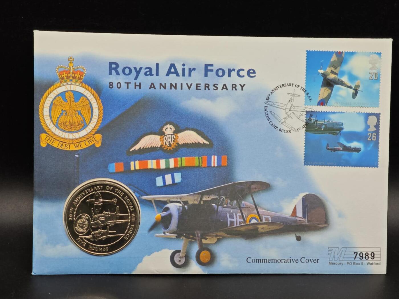  【淘币小摊】限时拍第八百七十拍   克朗币邮币封场    年前最后一场结束全部发出请更换最新收货地址不方便收货的请勿参拍或者顺丰到付 根西岛1998年英国皇家空军80周年5镑纪念币邮币封