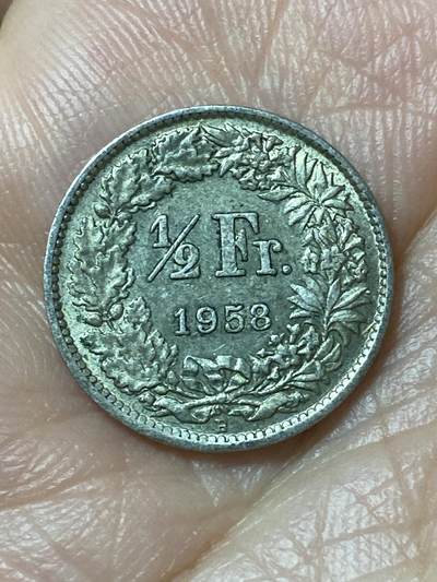 2026年第二十一场(总第一百九十场）外国好品散币场(免佣金) - 瑞士🇨🇭1958年1/2法郎银币(第二版，B标伯尔尼造，835高银)