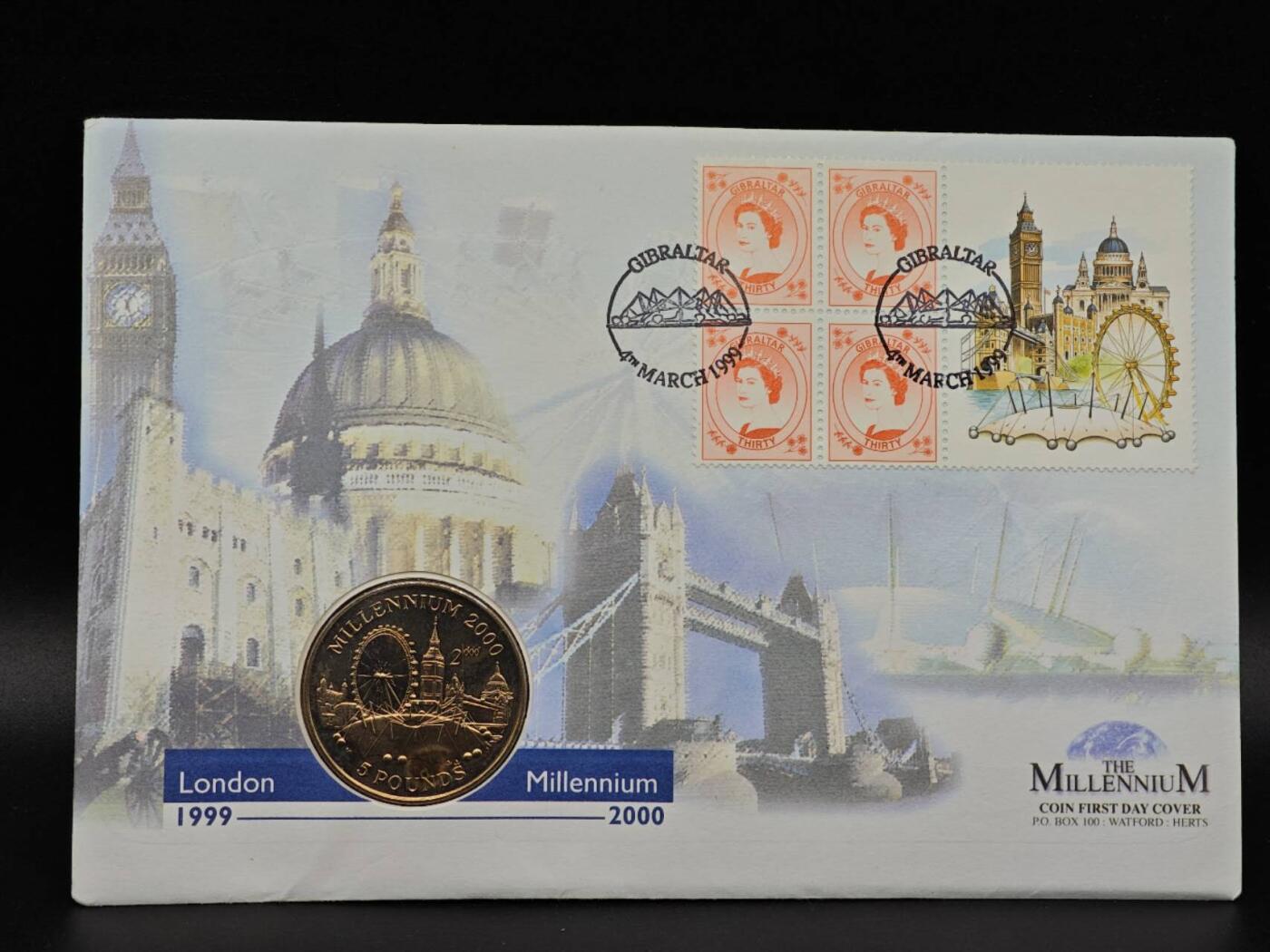  【淘币小摊】限时拍第八百七十拍   克朗币邮币封场    年前最后一场结束全部发出请更换最新收货地址不方便收货的请勿参拍或者顺丰到付 直布罗陀1998年千禧年5镑纪念币邮币封