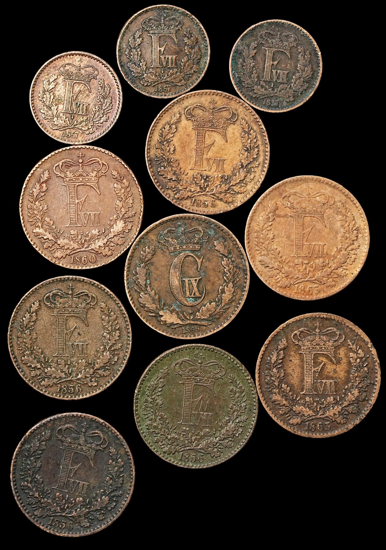 修遠堂世界钱币第104期 丹麦旧铜币一组