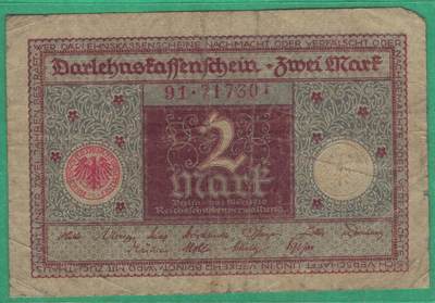 德国1920年2马克 P-60 棕色 无4 实物图 八品 - 德国1920年2马克 P-60 棕色 无4 实物图 八品