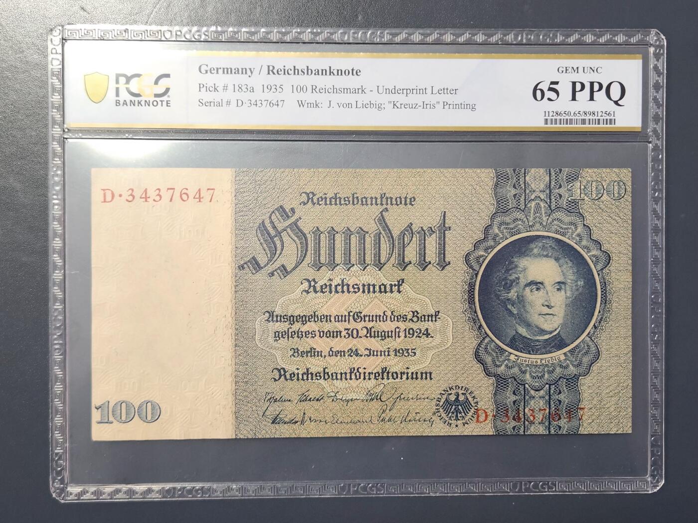 2月9号晚上8点 外国纸币自动截拍第22场 PCGS65PPQ 德国1935年100马克