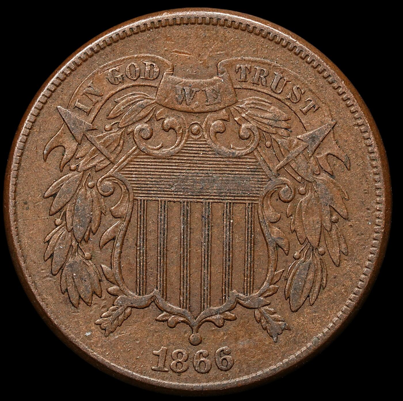 修遠堂世界钱币第104期 1866年美国2美分铜币