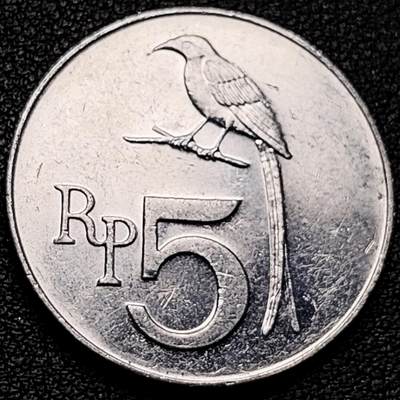 泉币菌-第185场- 精品福利场 23:30分 今天第二场  不见不散（192场和之前的 2月14日发货） - 发行一年 燕子 印度尼西亚1970年5卢布,27mm