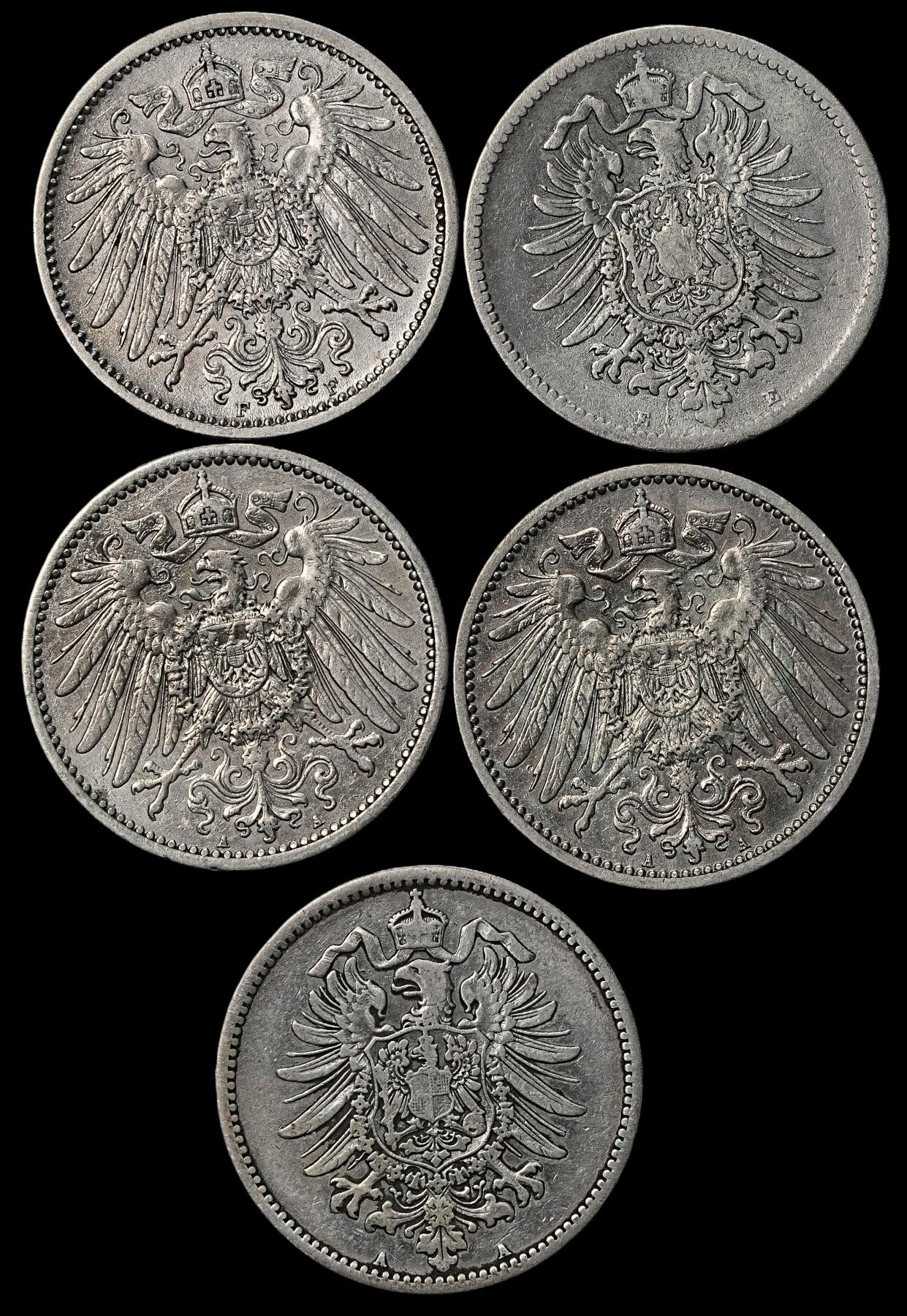 修遠堂世界钱币第104期 德国1马克银币一组，总重27.31g，含银90%