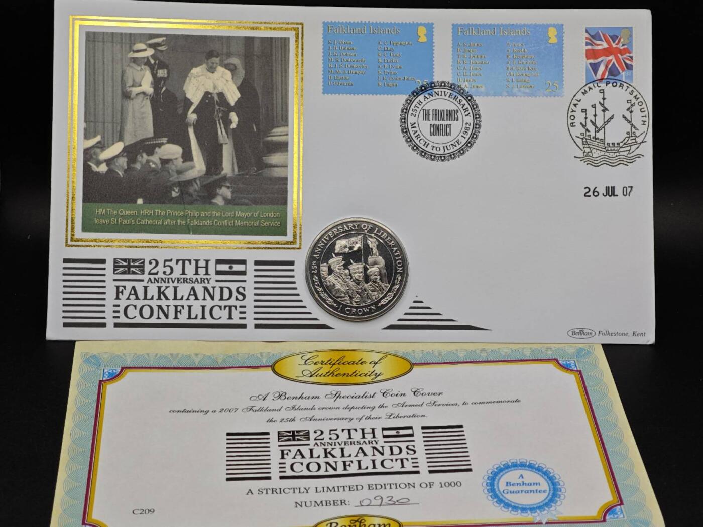  【淘币小摊】限时拍第八百七十拍   克朗币邮币封场    年前最后一场结束全部发出请更换最新收货地址不方便收货的请勿参拍或者顺丰到付 福克兰群岛2007年解放25周年克朗纪念币邮币封