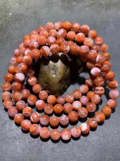 川料南红玛瑙柿子红冰飘多圈手串一条， - 川料南红玛瑙柿子红冰飘多圈手串一条，