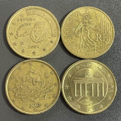 回流0207 - 欧元50分4枚 西班牙、法国、意大利和德国
