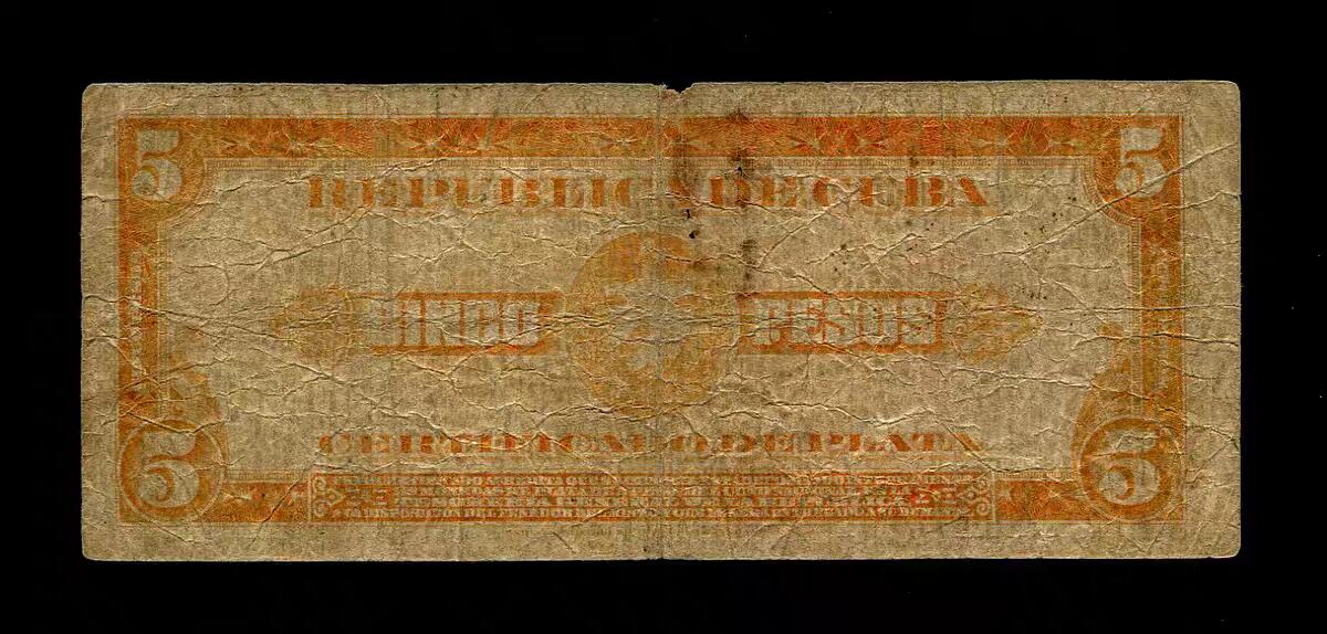 2月9号晚上8点 外国纸币自动截拍第22场 古巴 5比索1934年 首年份 AA字冠 早期银币券较少