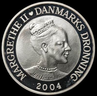 修遠堂世界钱币第104期 - 2004年丹麦王储弗雷德里克与玛丽・唐纳森的婚礼200克朗精制纪念银币，31.10g，999银