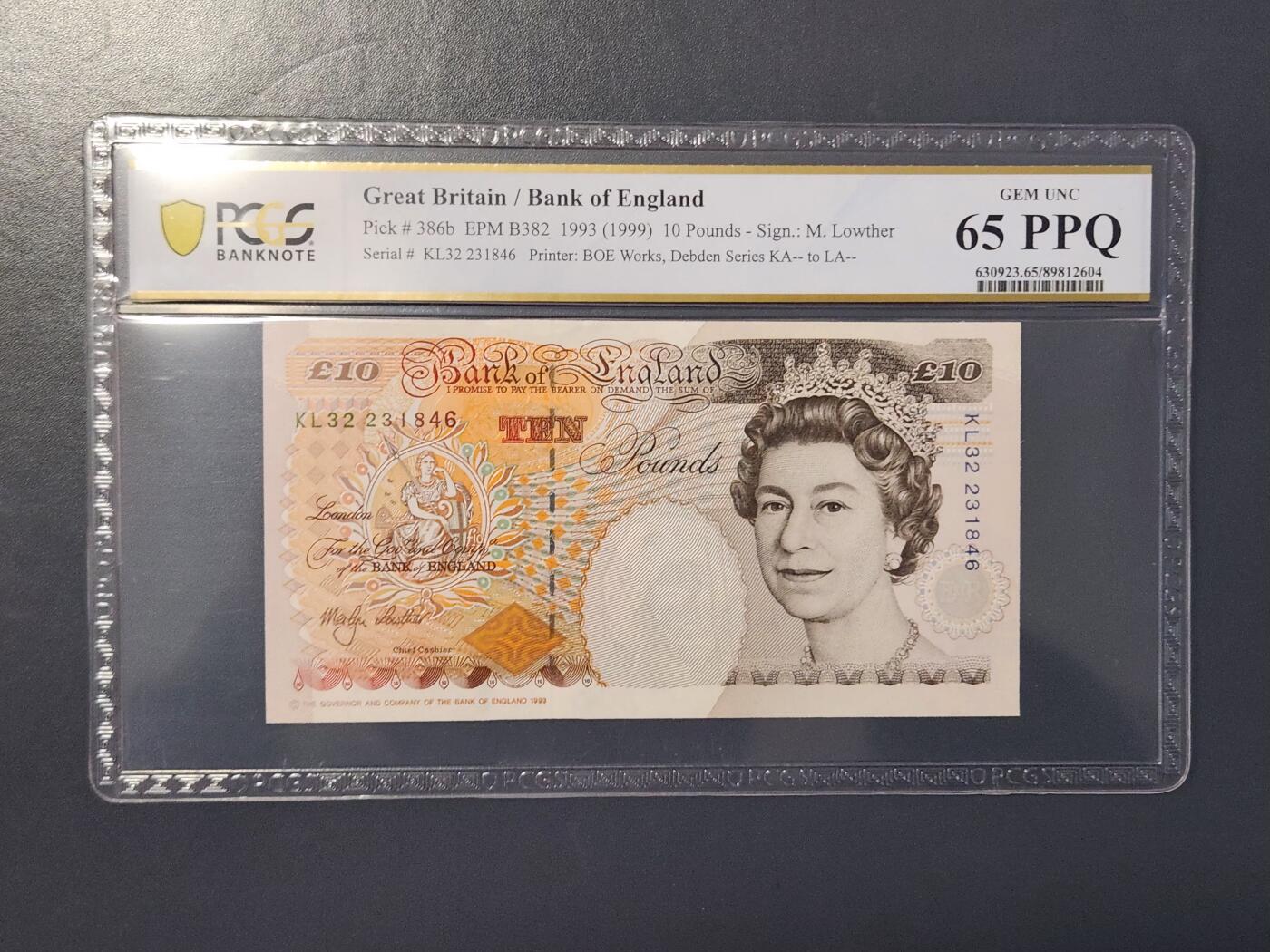 2月9号晚上8点 外国纸币自动截拍第22场 PCGS65PPQ 稀少签名英国10镑