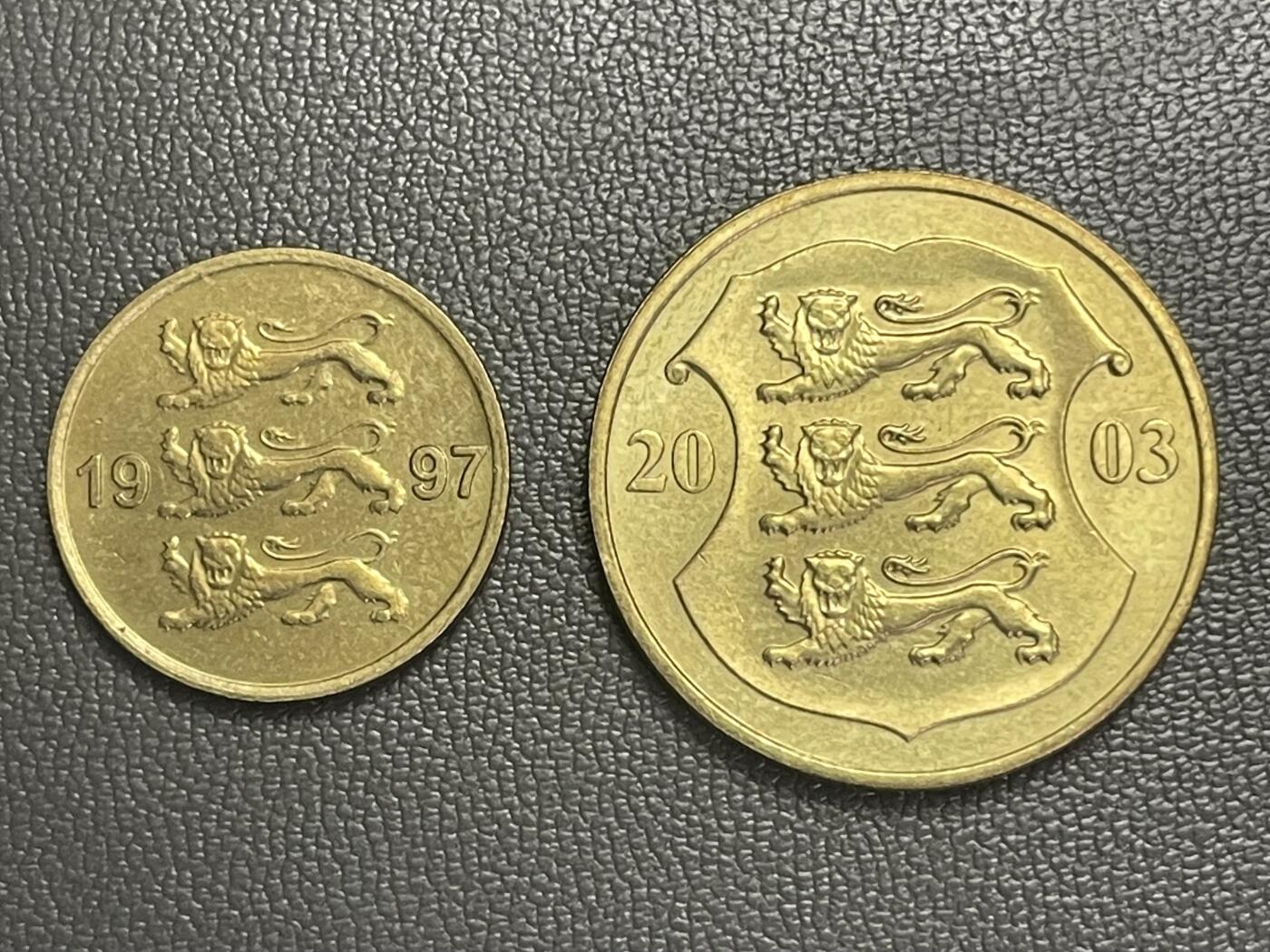 回流0207 爱沙尼亚铜币两枚 三狮纹章