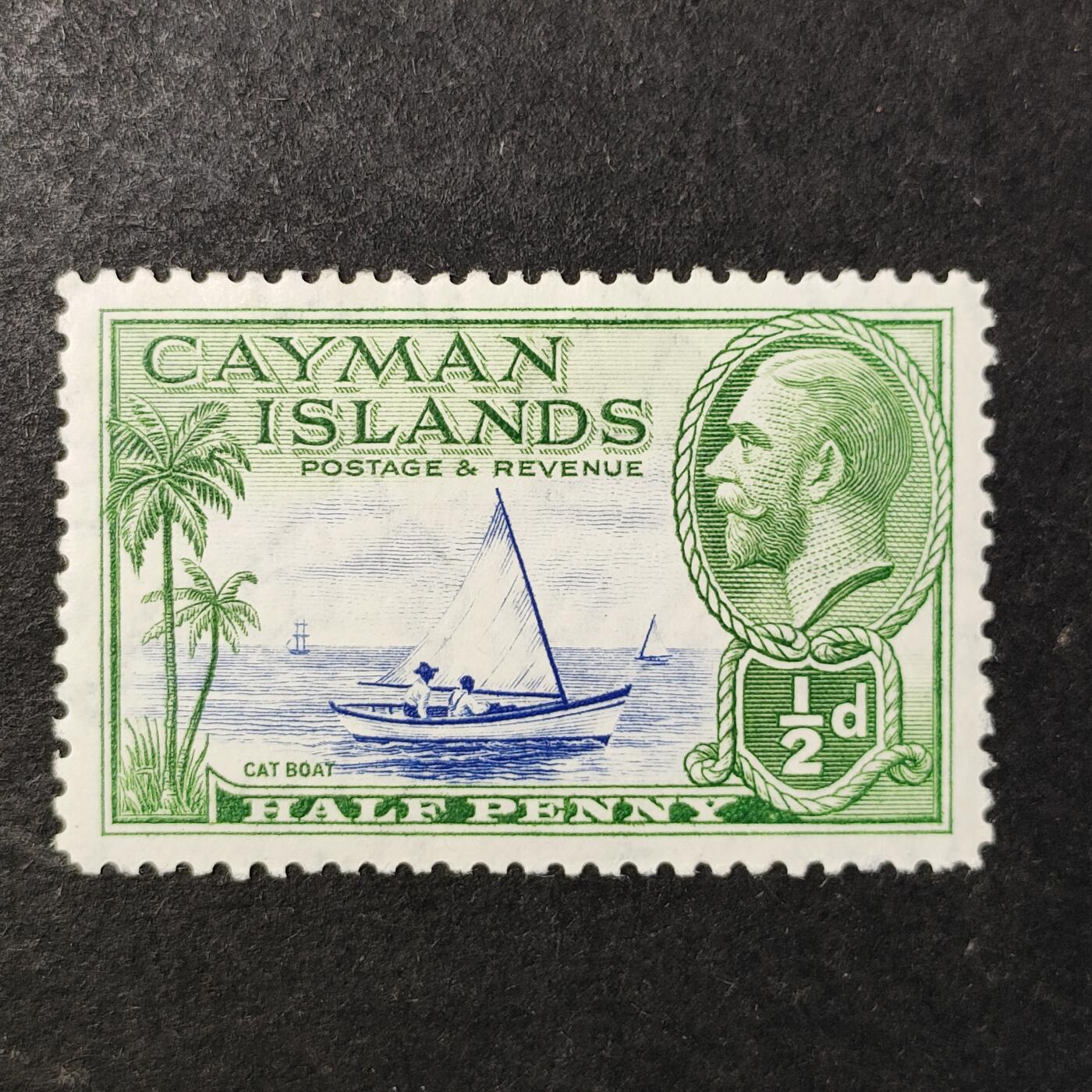 ↓君缘收藏736期☞钱币邮品↓无佣金、可寄存、满30元包邮  英属开曼邮票，1935年乔治五世国王·本土风情开曼猫船邮票