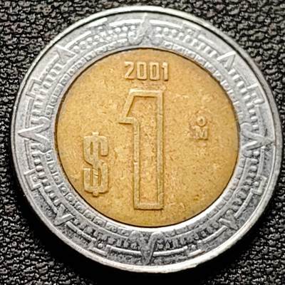 泉币菌-第184场- 精品福利场 今天的第一场 23:30分还有第二场 不见不散（192场和之前的 2月14日发货） - 2001年 墨西哥1比索双色币 鹰蛇 