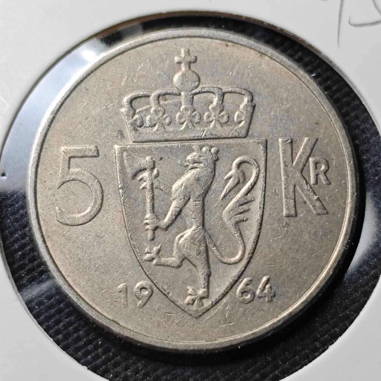 KK钱币收藏小铺  第395期  2月预留时间 周末发货 1964挪威5欧尔