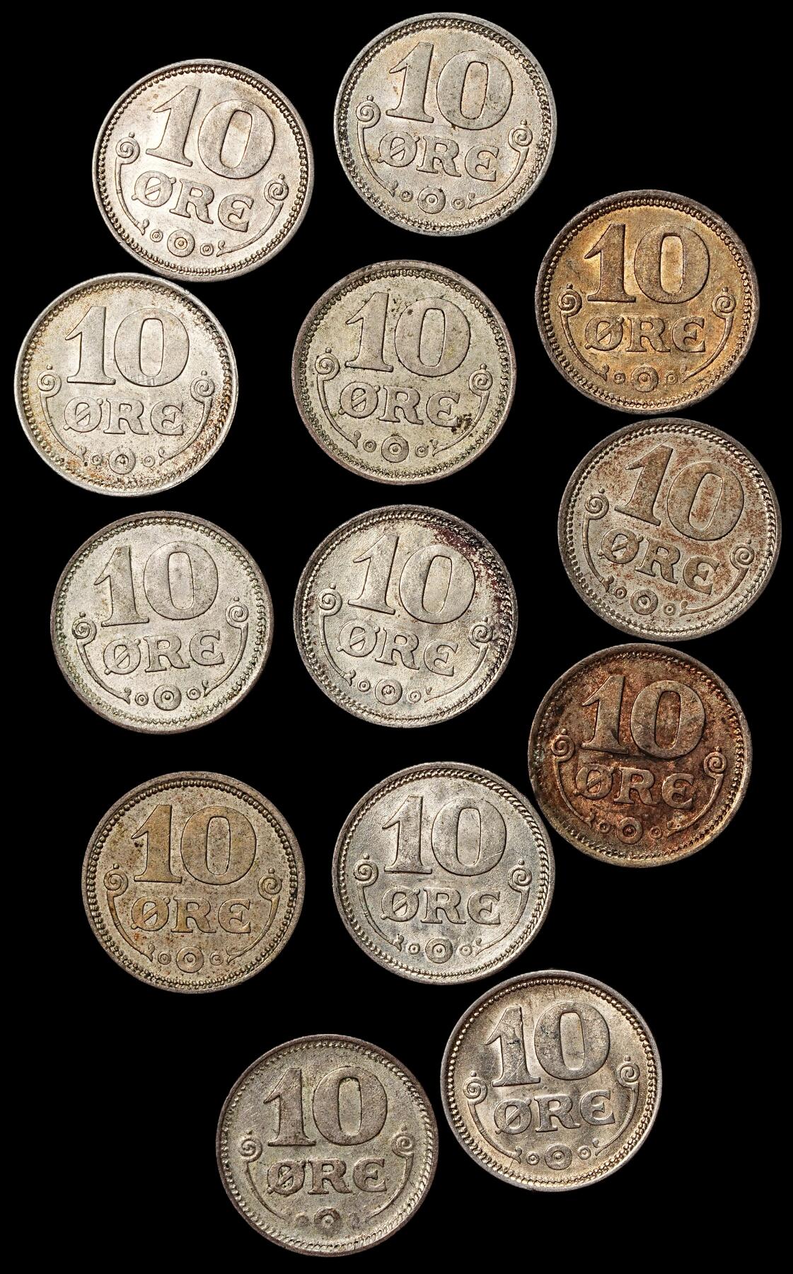 修遠堂世界钱币第104期 丹麦10欧尔银币一组，总重18.85g，含银40%