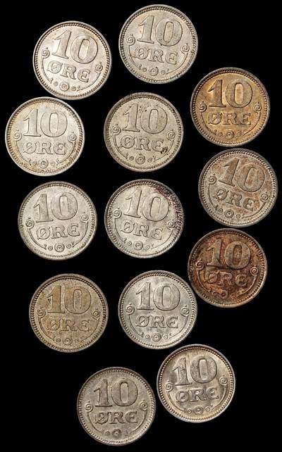 修遠堂世界钱币第104期 - 丹麦10欧尔银币一组，总重18.85g，含银40%