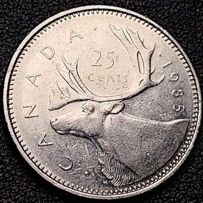 泉币菌-第184场- 精品福利场 今天的第一场 23:30分还有第二场 不见不散（192场和之前的 2月14日发货） - 高币值 加拿大1985年1/4加拿大元 伊丽莎白二世 驯鹿 24mm 