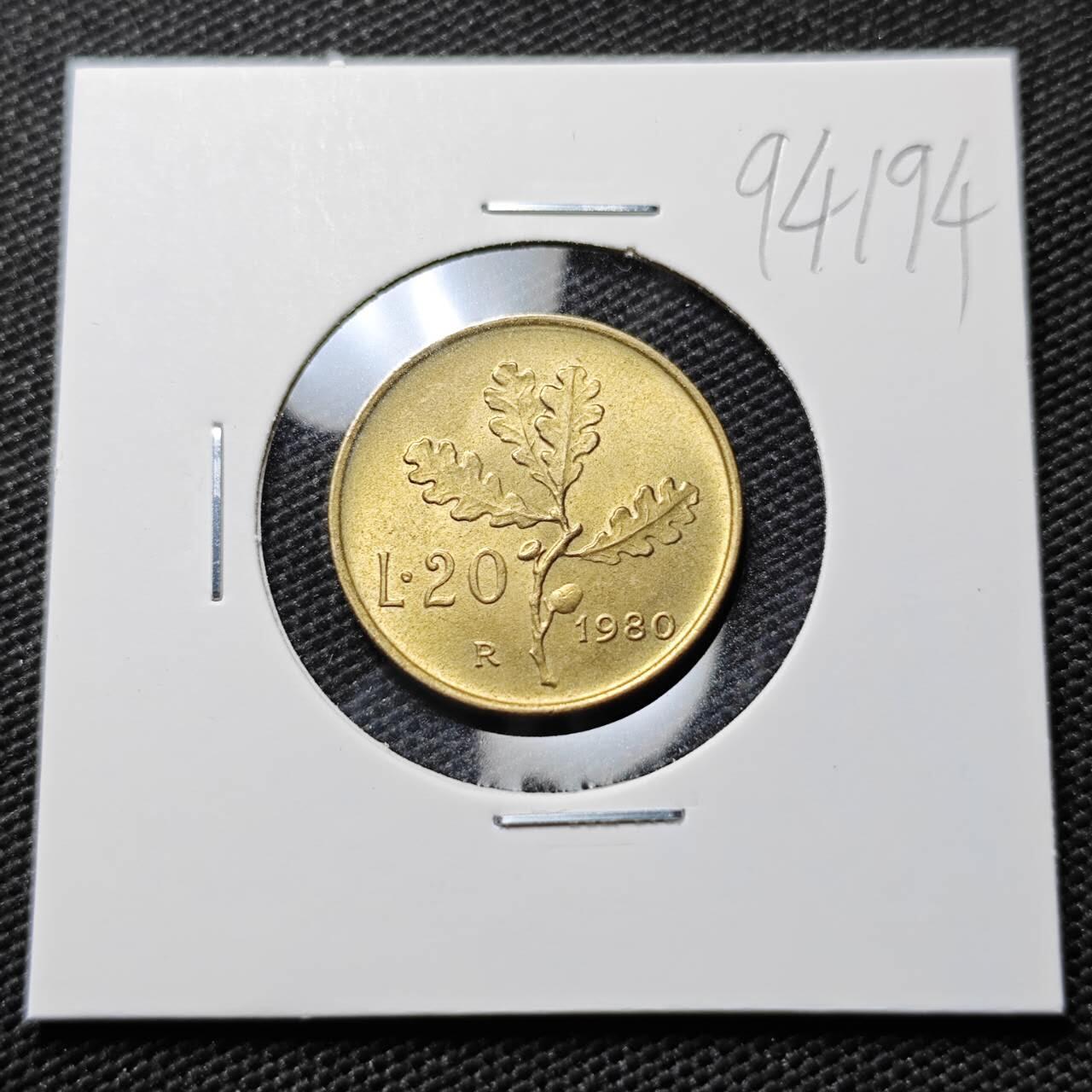 KK钱币收藏小铺  第394期  2月预留时间 周末发货 1980意大利20里拉 好品