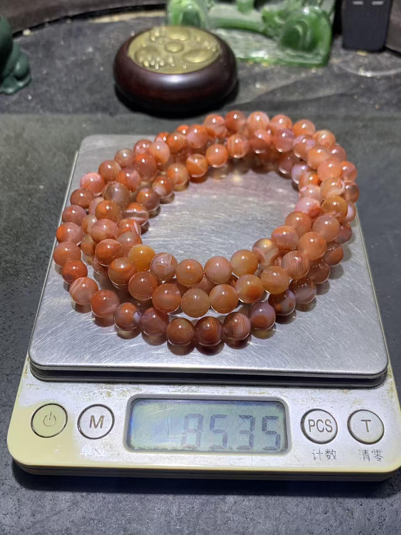 放福利！精美川料南红玛瑙冻料柿子红多圈手串一条！，