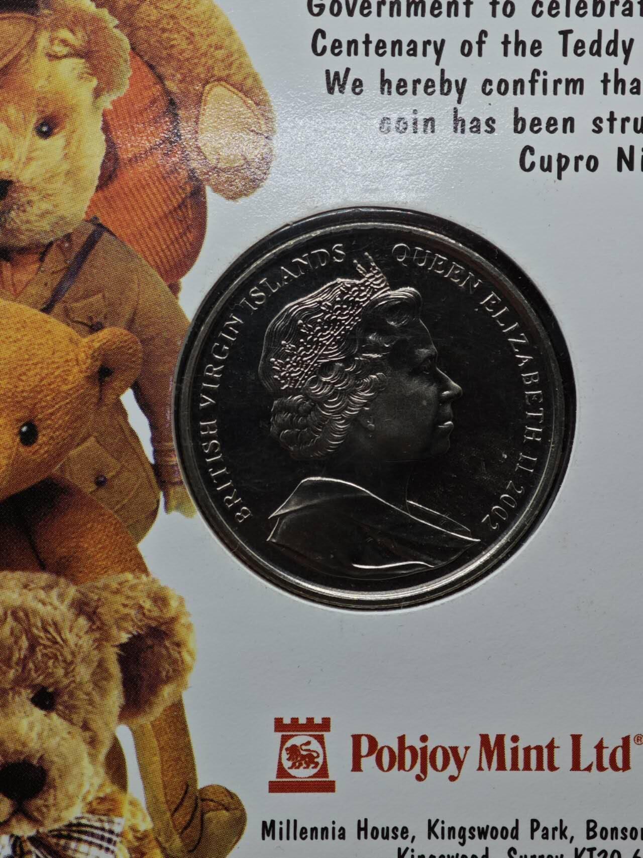  【淘币小摊】限时拍第八百七十拍   克朗币邮币封场    年前最后一场结束全部发出请更换最新收货地址不方便收货的请勿参拍或者顺丰到付 英属维尔京群岛2002年泰迪熊1元纪念币卡册