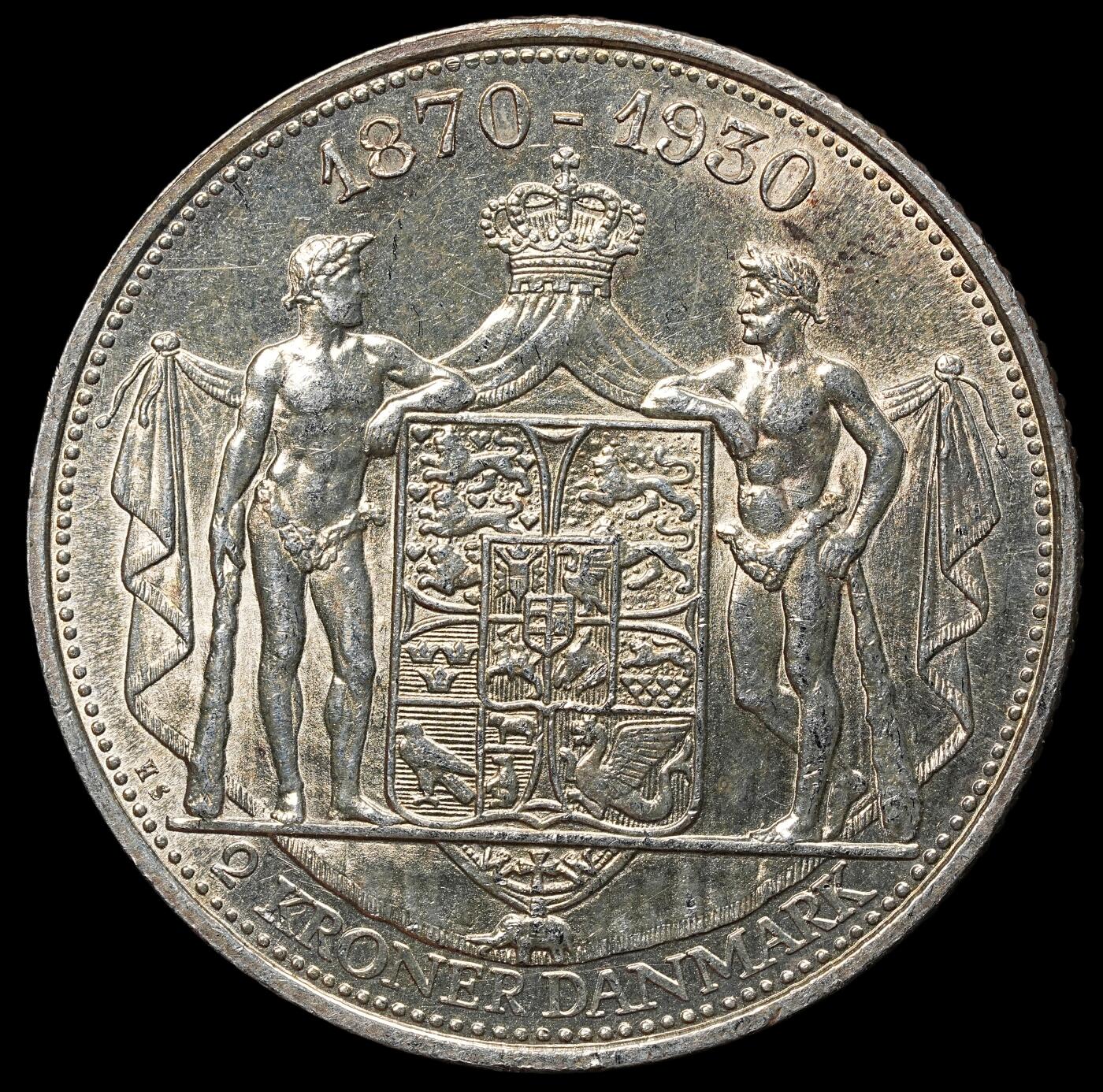 修遠堂世界钱币第104期 1930年丹麦国王60大寿纪念2克朗银币 15g，含银80%