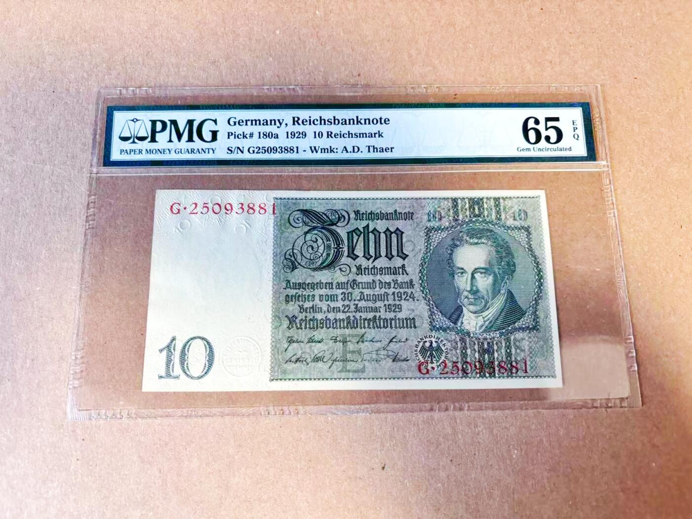 【Blue Auction】世界纸币精拍第785期——18级TOP拍卖/信誉/品质/专业/高效💫 【无47】德国 1929年10马克 PMG65EPQ 