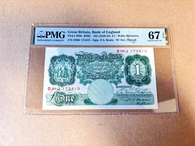 【Blue Auction】世界纸币精拍第785期——18级TOP拍卖/信誉/品质/专业/高效💫 - 英国 A序列 1949-55年1镑 PMG67EPQ 高分