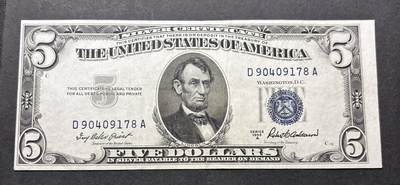 【金马踏春，泉马奔腾】2026 年新年贺岁场，（定于年初五接财神截拍）祝各位老板马到成功，马上有钱，愿岁岁平安喜乐顺遂 - 少见 1953 年蓝印版林肯头 5 美元，尾号 178，错版币裁切错误，看图