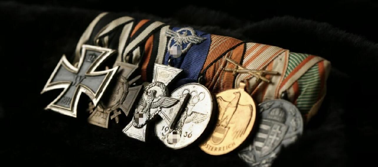 杂勋专场 德国1936柏林奥运会奖章与二级铁十字勋章礼服挂六联排，该联排二级铁十字勋章为非常少见的aws产二战制造的一战二级铁十字勋章