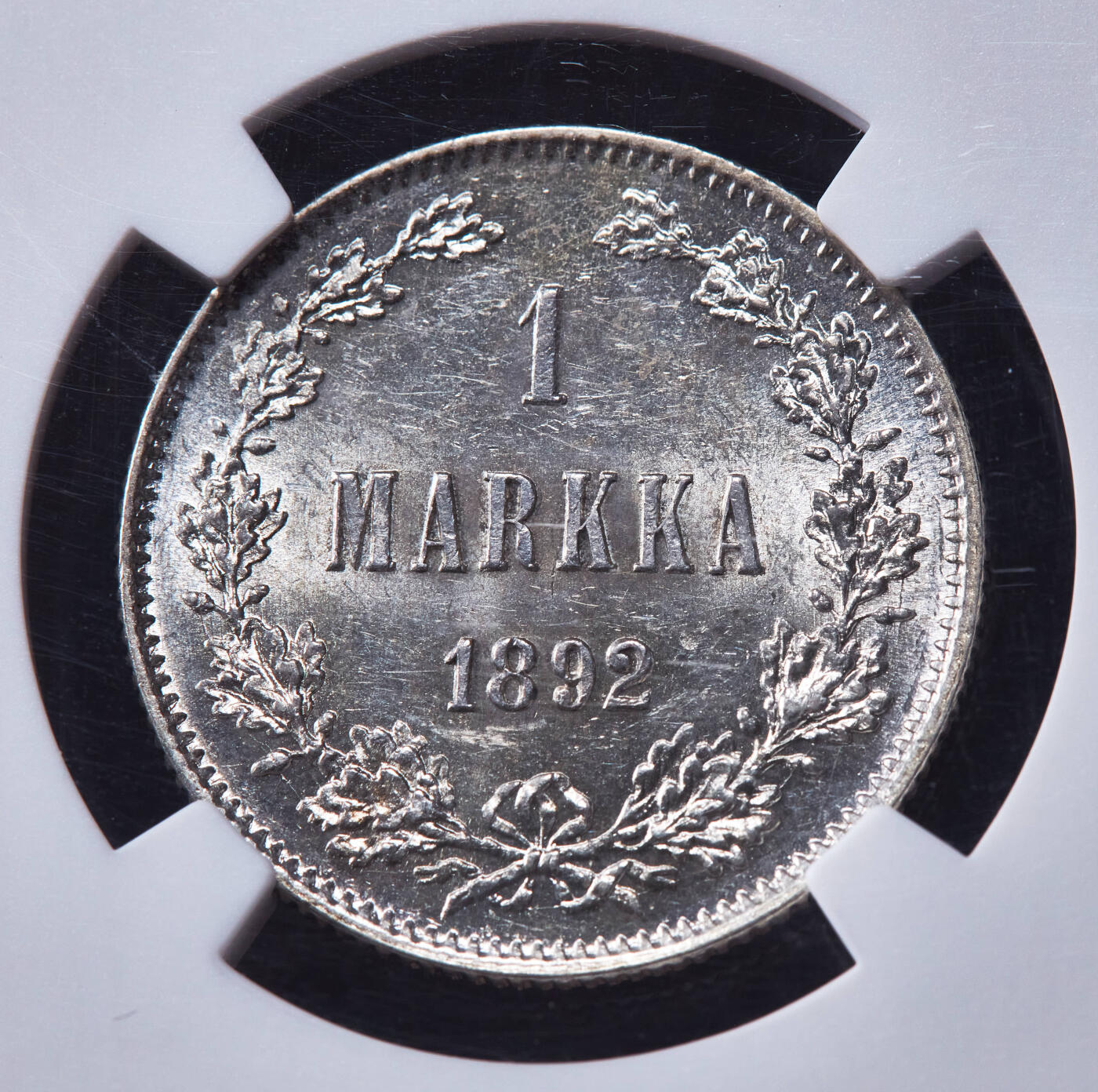 【俄甄集藏】马年新春第一拍 2026年(048)02-25星期三 晚 19:30 全场包邮 俄属芬兰1892年亚历山大三世L版1马克银币，NGC MS63，转光品相，稀少品种，MS罕见