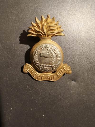 老王徽章第181期 - 英联邦加拿大舍布鲁克燧发枪团(第27装甲团)帽徽     二战时期     该团参加了1944年诺曼底登陆日行动   该团有63辆坦克和805名士兵登陆 