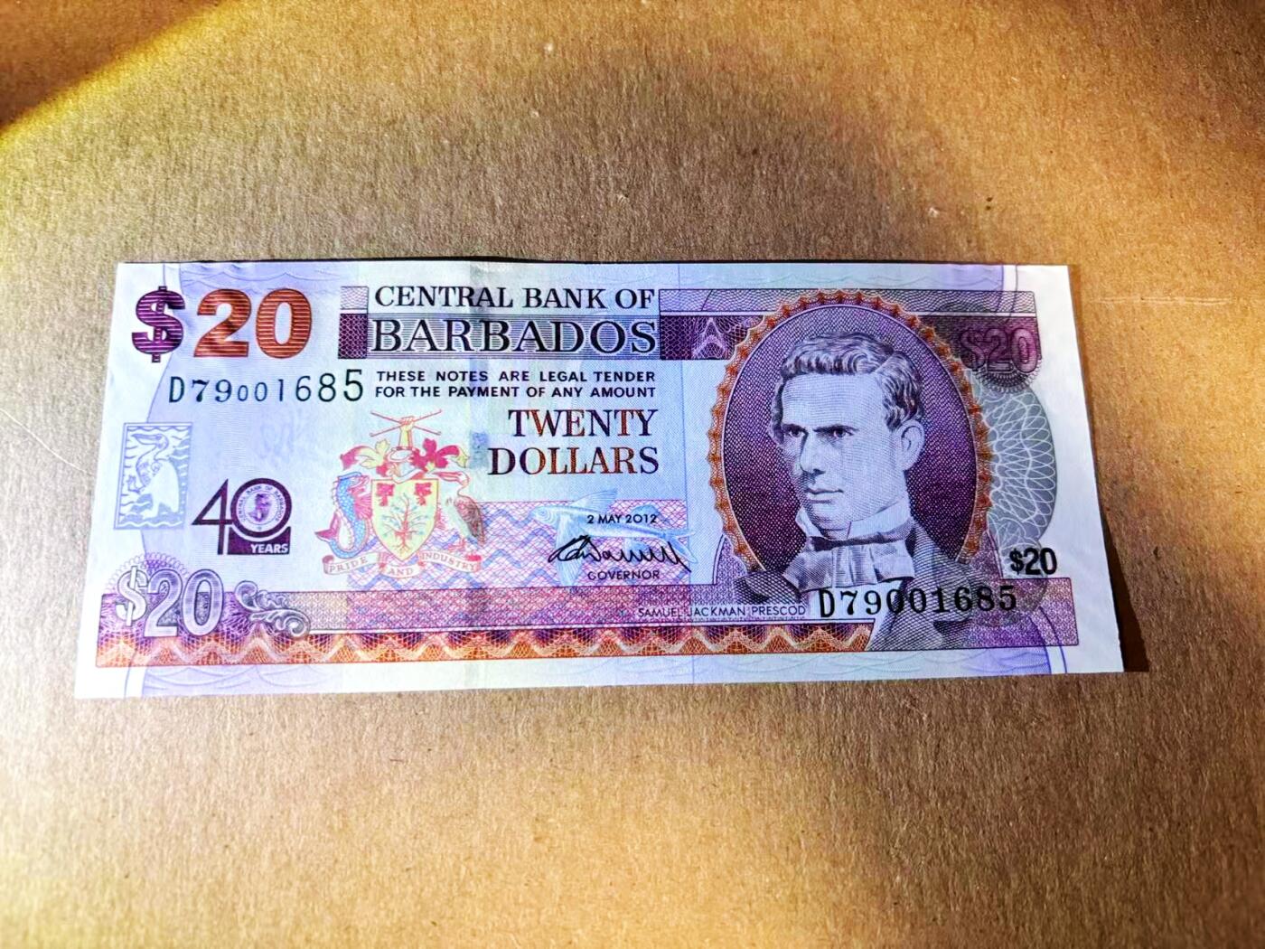 【Blue Auction】世界纸币精拍第785期——18级TOP拍卖/信誉/品质/专业/高效💫 【千位小号无47】巴巴多斯 2012年20元 央行成立40周年 纪念钞 全新UNC 