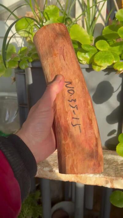 零元拍：NO.35-15海南黄花梨珠子把件料，外面白皮基本都去掉了，红肉打底花纹很漂亮。265/65/70MM