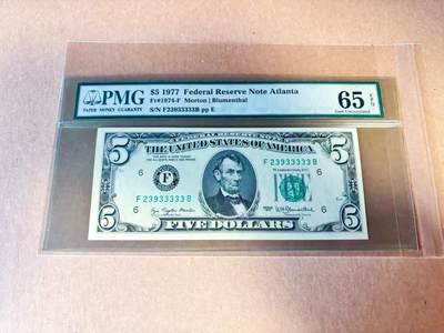 【Blue Auction】世界纸币精拍第785期——18级TOP拍卖/信誉/品质/专业/高效💫 - 【老虎3无47】美国 1977年5美金 PMG65EPQ 