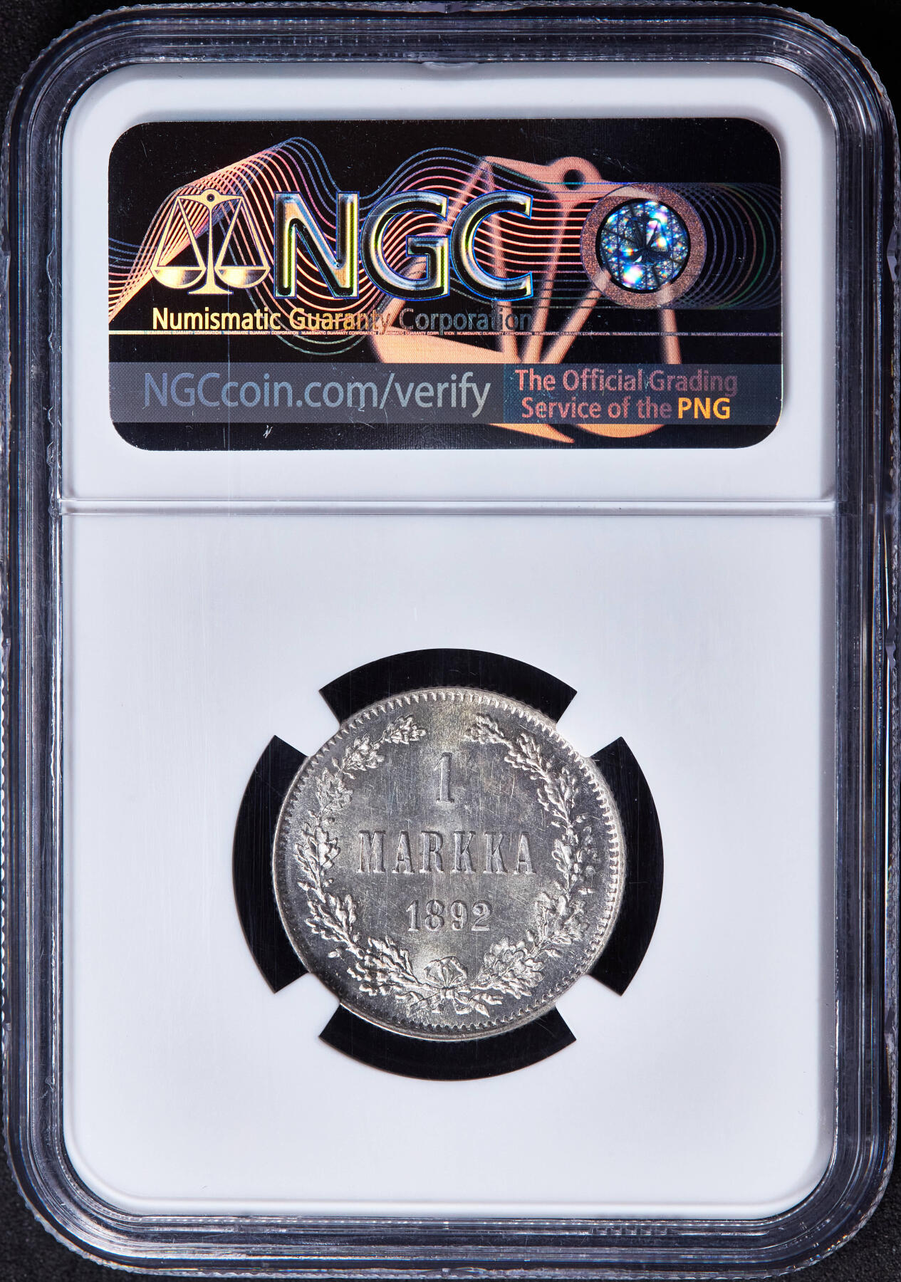 【俄甄集藏】马年新春第一拍 2026年(048)02-25星期三 晚 19:30 全场包邮 俄属芬兰1892年亚历山大三世L版1马克银币，NGC MS63，转光品相，稀少品种，MS罕见