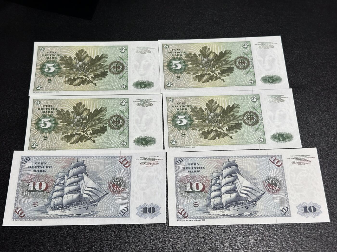 《外钞收藏家》第六百一十期（新年假期场/年后快递恢复正常再发货）（长期征集拍品、欢迎藏友们联系合作） 1980西德倒二版5和10马克 六张一起 全新