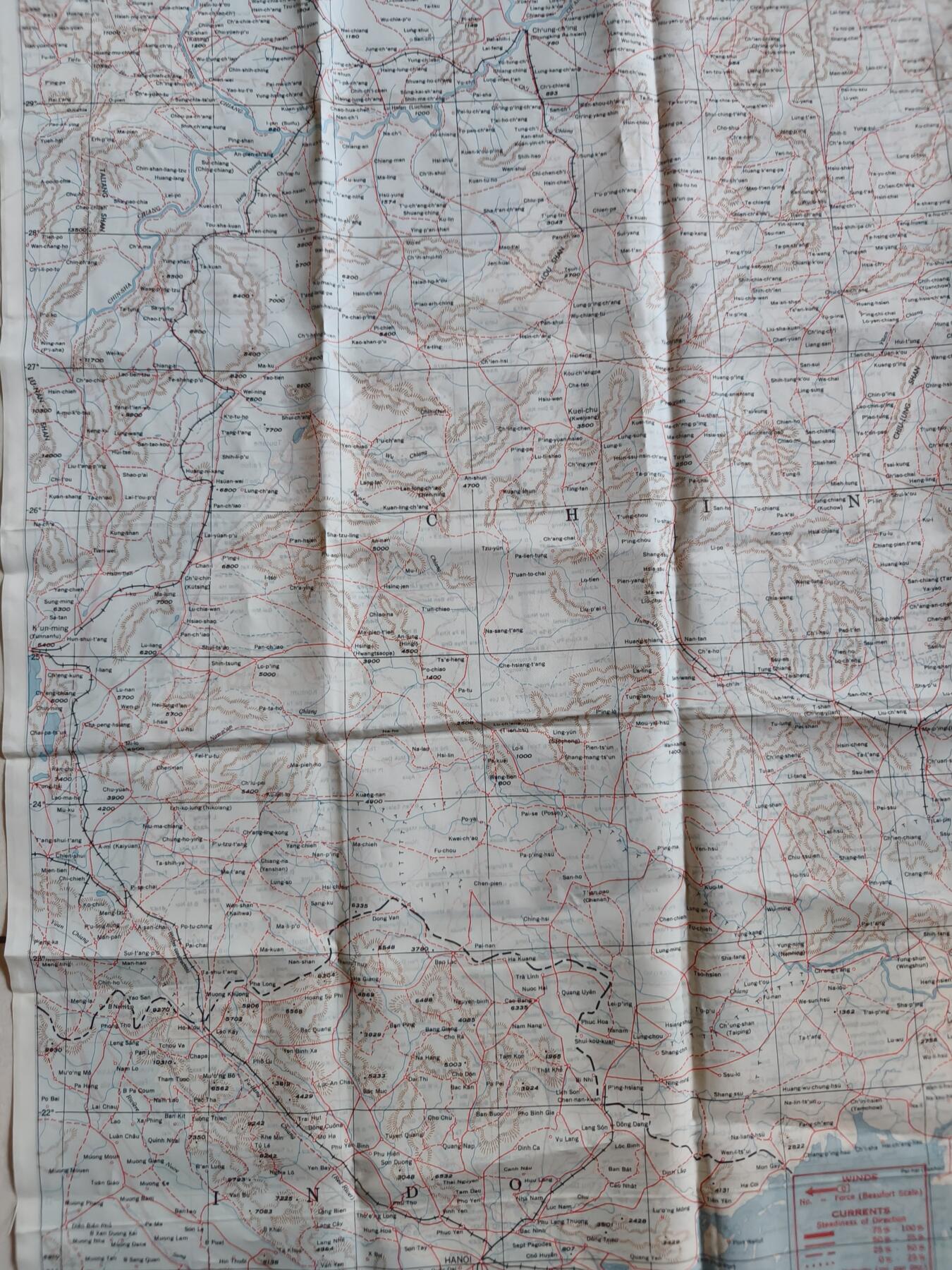 老王徽章第181期 美国二战陆军航空兵逃生图     中国战区     中国中部地区+法属印支地区       尺寸约60×80cm      少见地区