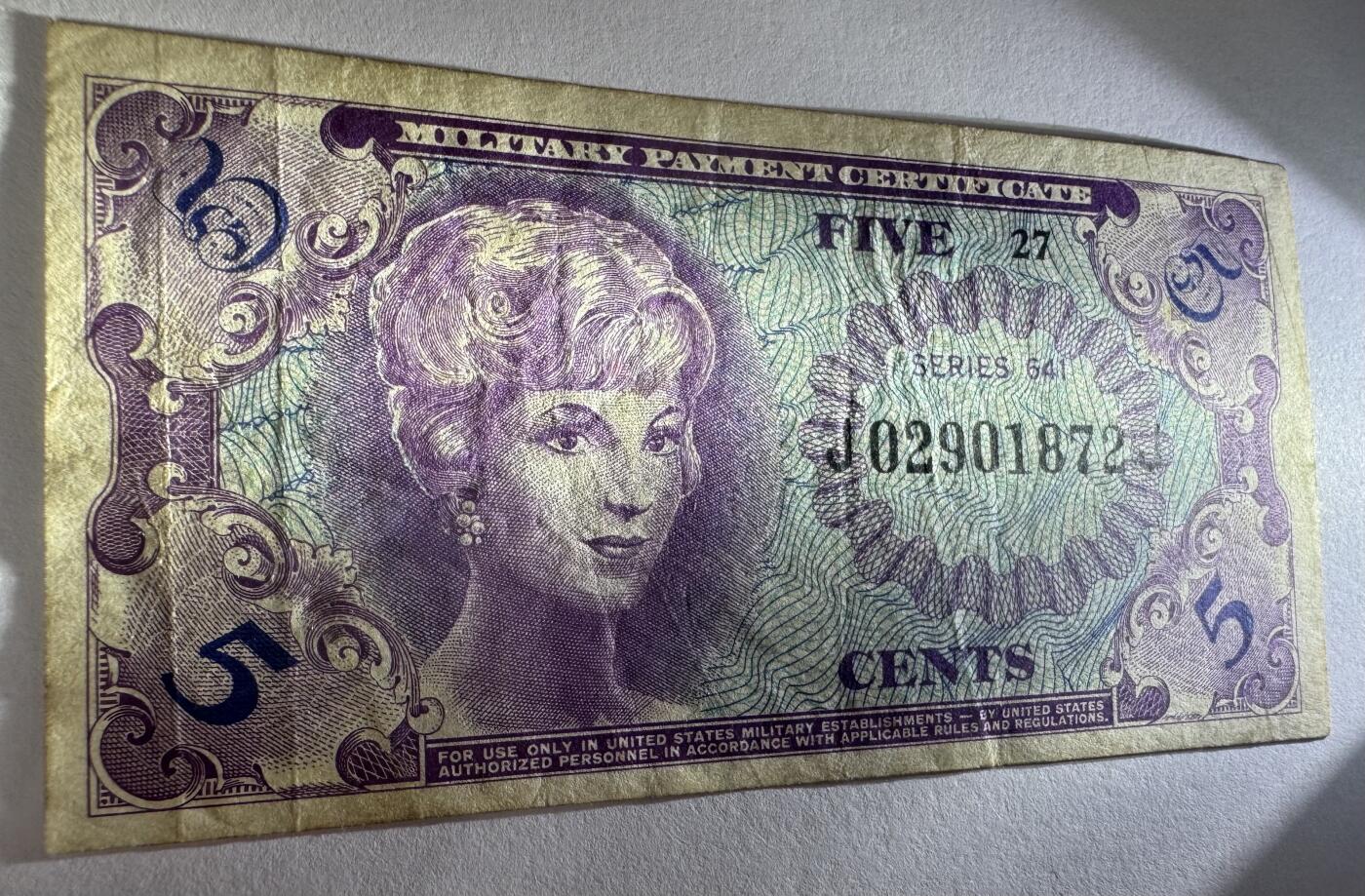 2026第3场（总第230期）：精品测试钞、外钞综合场 美国1965年越战时期5美分军票（旧品如图）