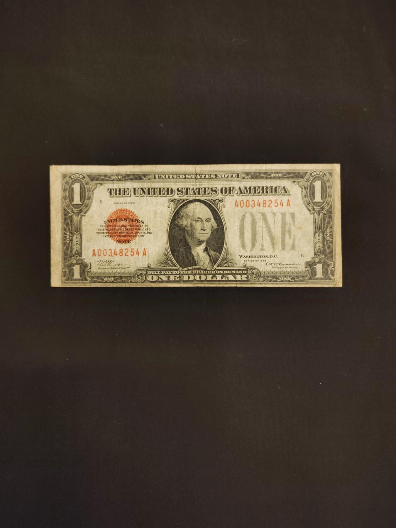 1928年1美元，政府券红库印