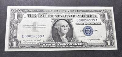 【金马踏春，泉马奔腾】2026 年新年贺岁场，（定于年初五接财神截拍）祝各位老板马到成功，马上有钱，愿岁岁平安喜乐顺遂 - 全新少见 1957 年蓝印版美国 1 美元，尾号 539