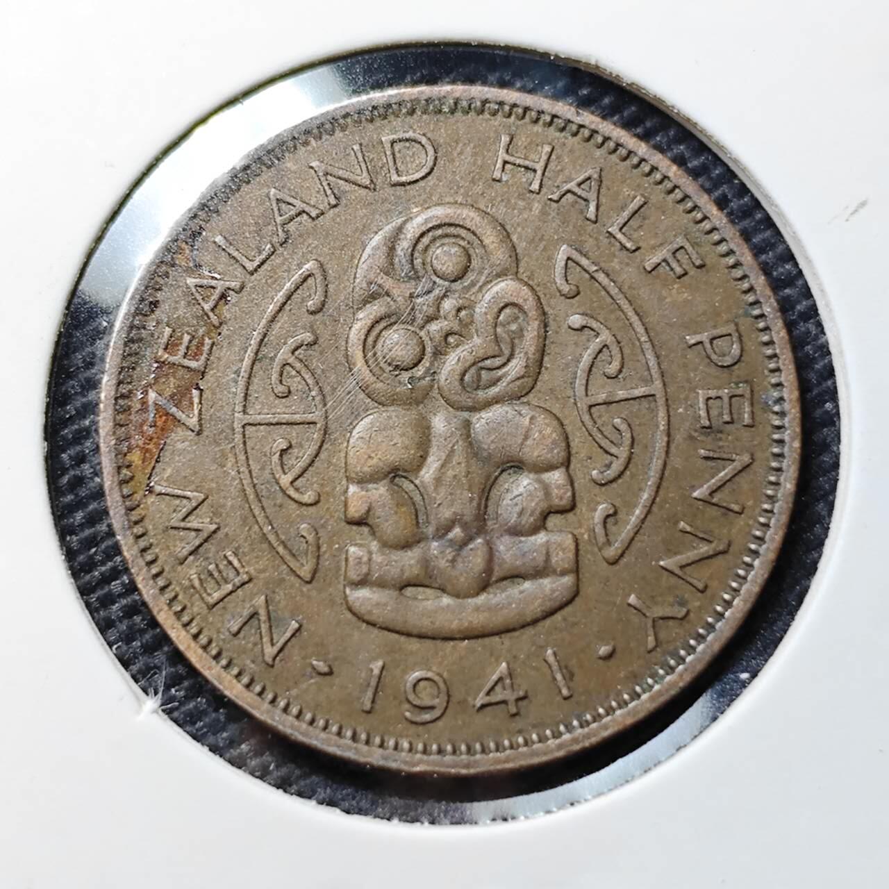 KK钱币收藏小铺  第395期  2月预留时间 周末发货 1941新西兰1/2便士 