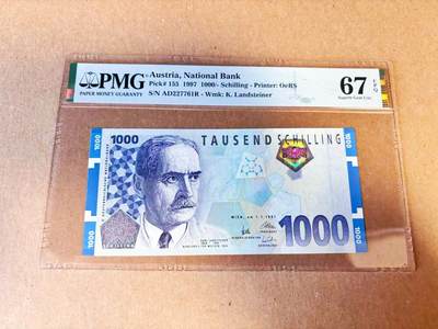 【Blue Auction】世界纸币精拍第785期——18级TOP拍卖/信誉/品质/专业/高效💫 - 奥地利 1997年1000先令  PMG67EPQ  