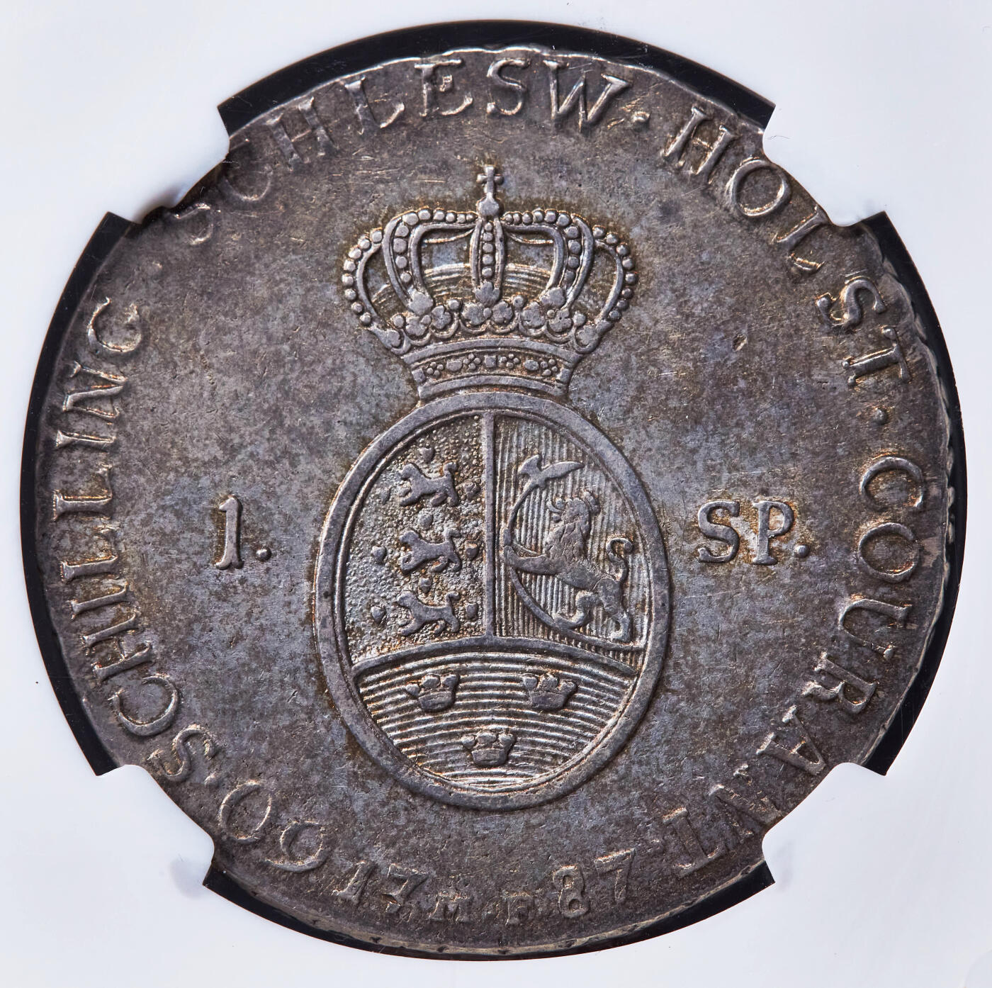 【俄甄集藏】马年新春第一拍 2026年(048)02-25星期三 晚 19:30 全场包邮 丹属德国石勒苏益格-荷尔斯泰因公国1787年克里斯蒂安七世MF版60先令大银币，NGC AU50，酱彩老包浆，稀有品种