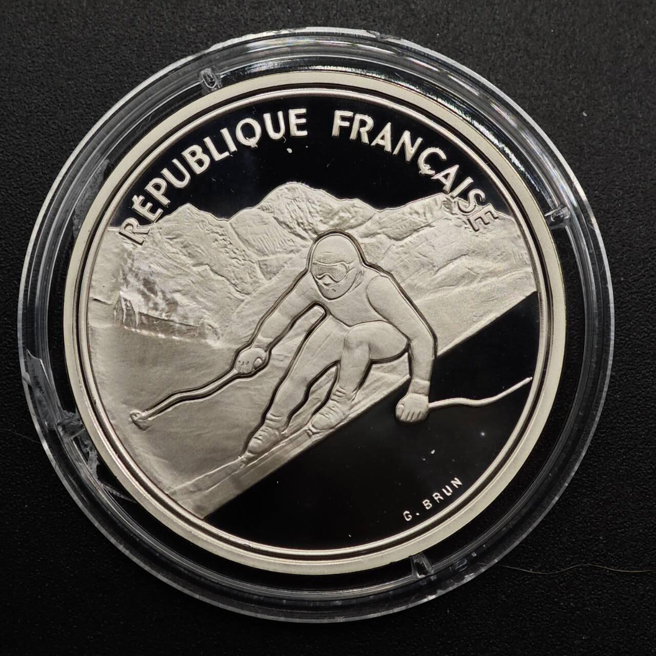 【淘币小摊】实时拍第八百七十拍   银币套币场    年前最后一场周一预留全部发出 本场无中意拍品可私信周日发货请更换最新收货地址不方便收货的请勿参拍或者顺丰到付 法国1990年100法郎精制银币 阿尔贝维尔冬奥会-高山速降 22.2克900银