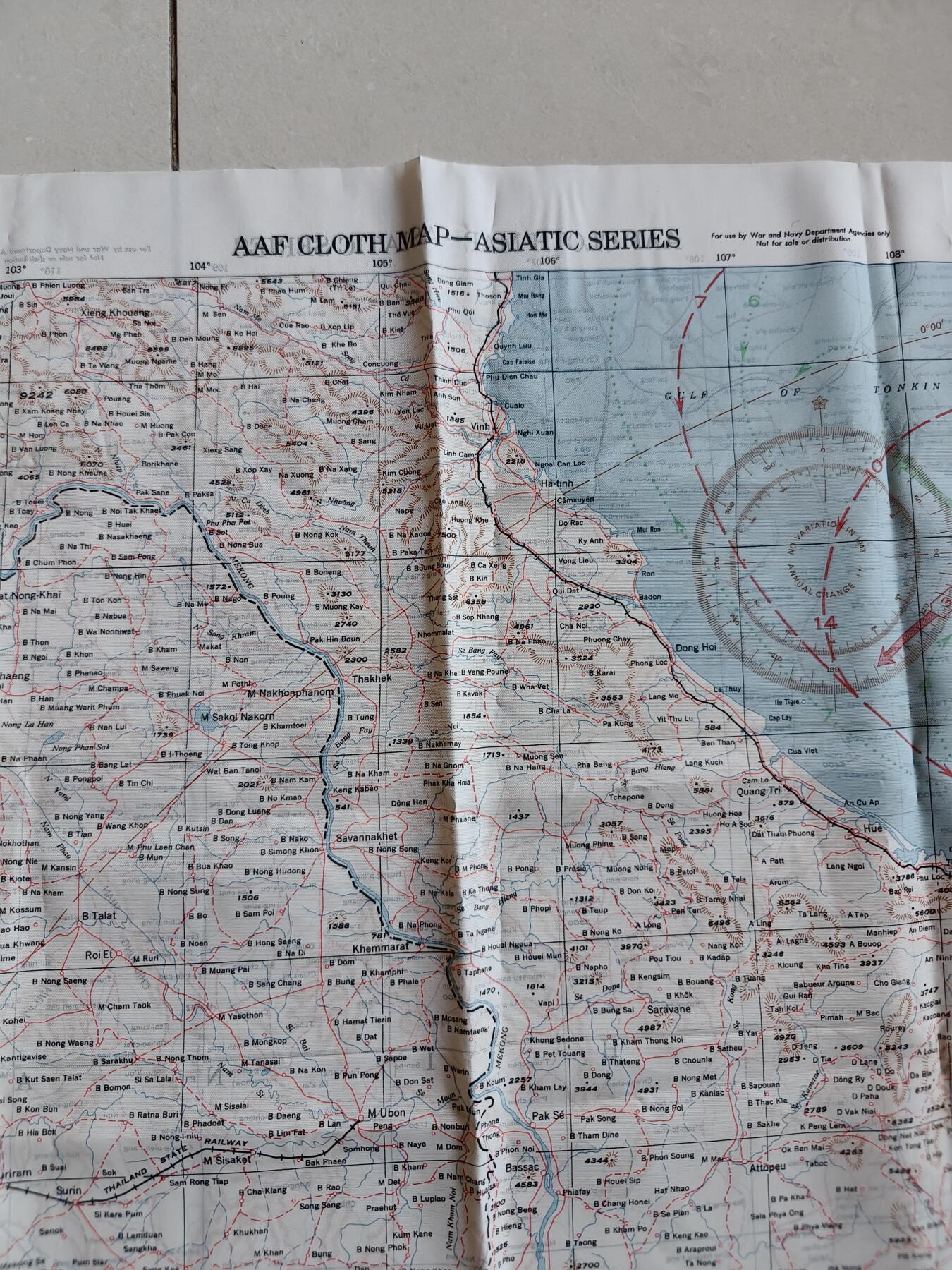 老王徽章第181期 美国二战陆军航空兵逃生图     中国战区     中国中部地区+法属印支地区       尺寸约60×80cm      少见地区