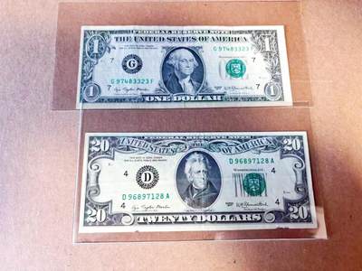 【Blue Auction】世界纸币精拍第785期——18级TOP拍卖/信誉/品质/专业/高效💫 - 【一组2张】美国 1977年1-20美金 流通品相