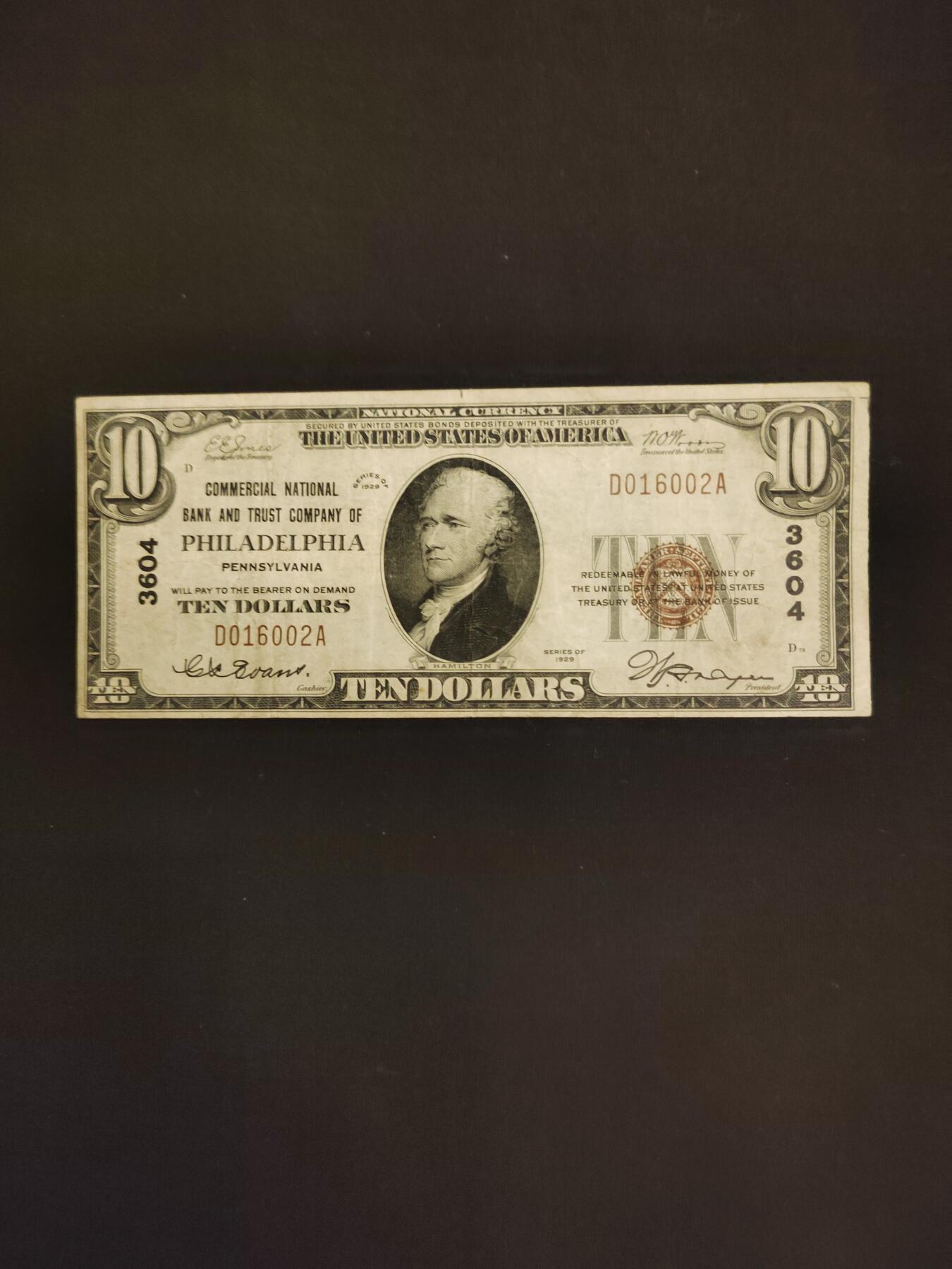 1929年10美元，品相如图