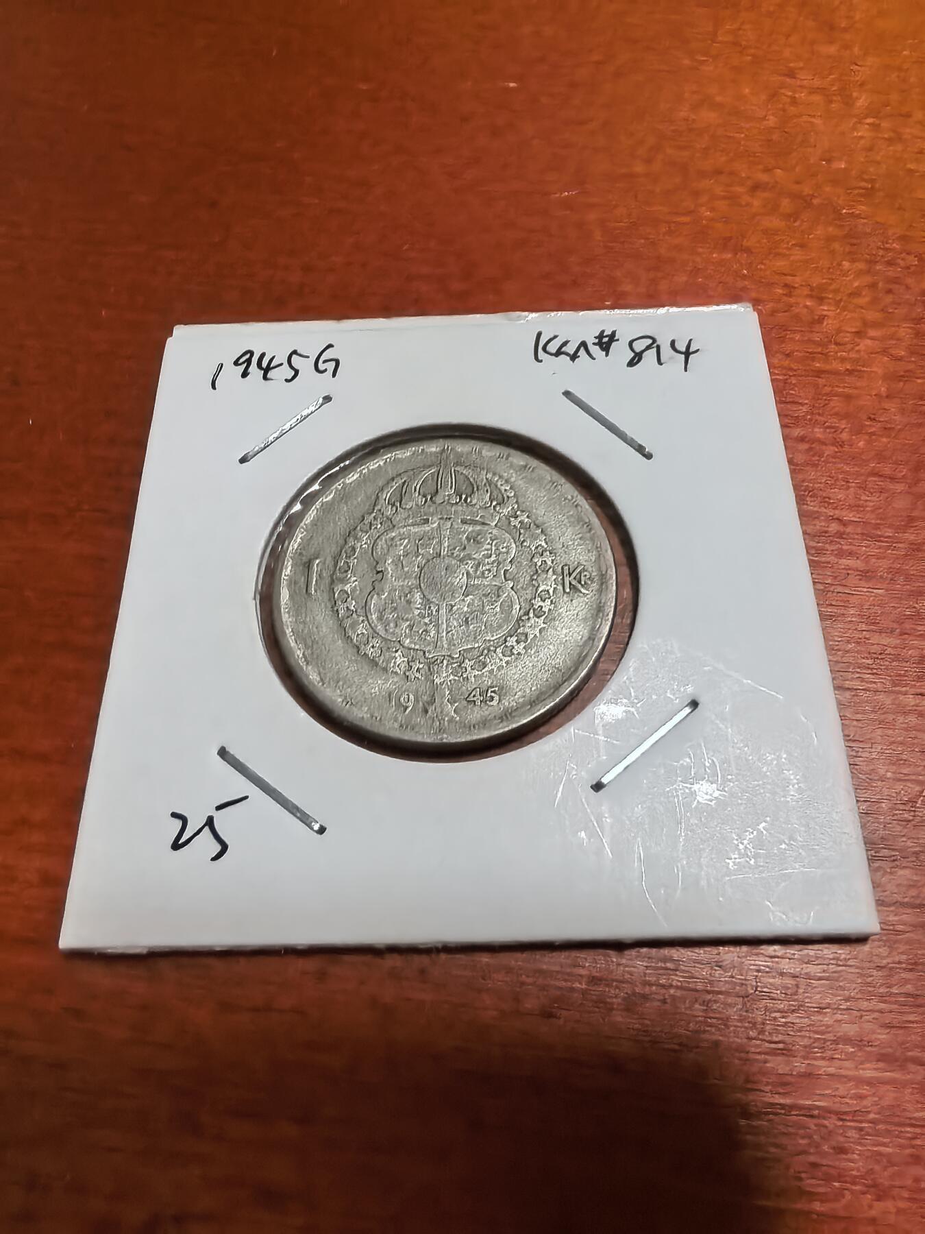 长老汇蛇年精选第九十九场拍卖 1945瑞典古斯塔夫五世1克朗银币，7克400银